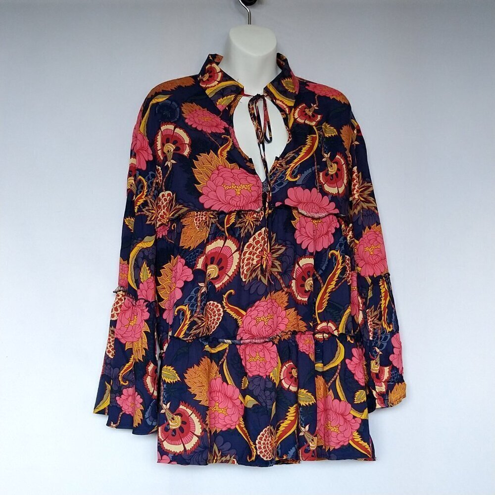 Jaase Tunic Top Long Bell Sleeve Tier Floral Boho Size Medium New NWT
